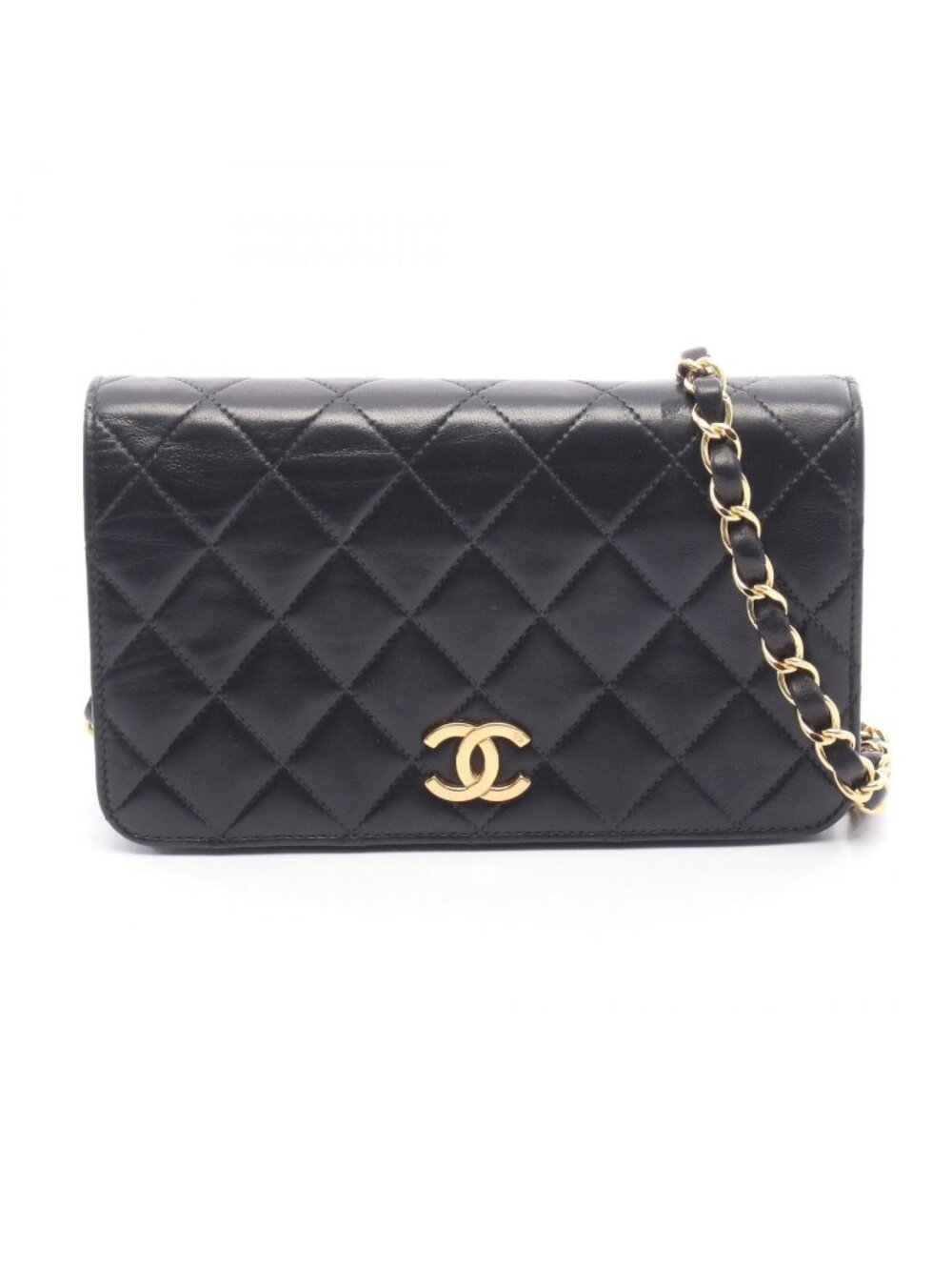 Chanel Shoulder Bag Mini Quilted Full Flap Black Lambskin Mini Chain